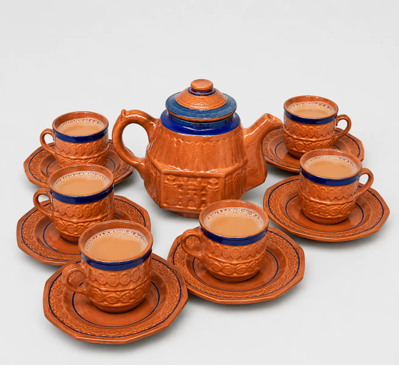 5-Cup Handmade Clay Tea Set with Teapot & Saucers