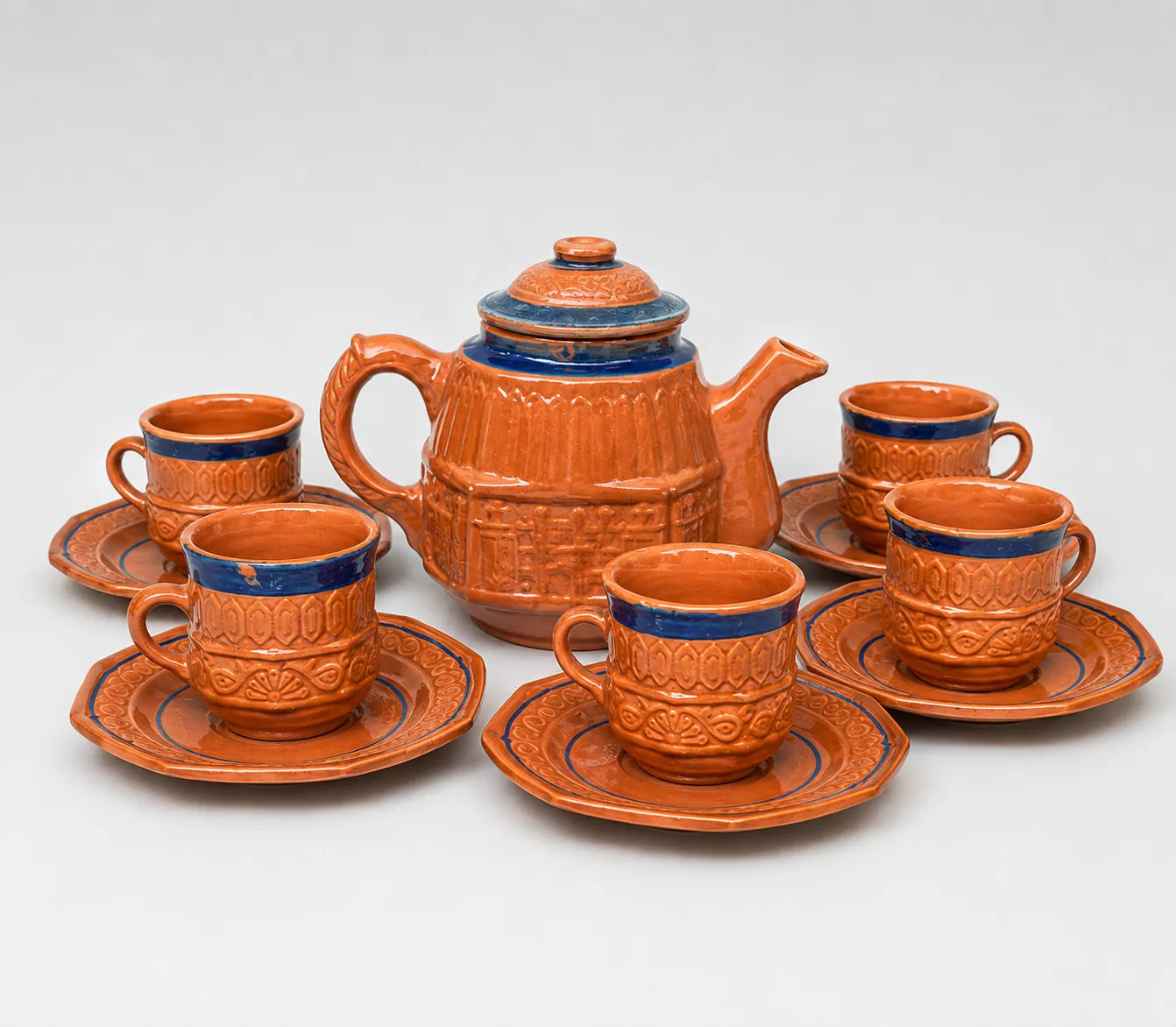 5-Cup Handmade Clay Tea Set with Teapot & Saucers