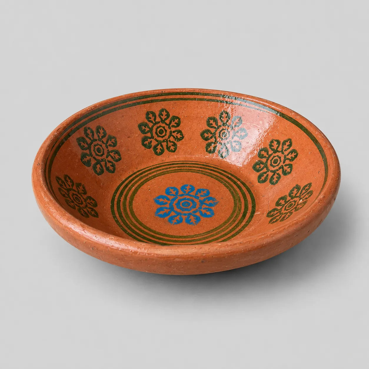 Traditional Hand-Painted Clay Serving Bowl
