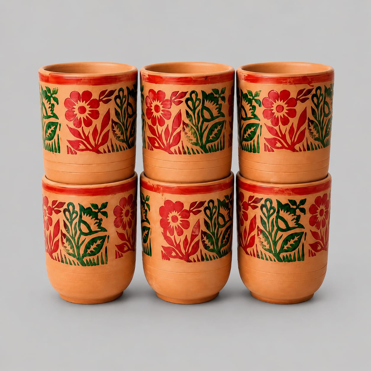 Premium Clay Water Glass Set (6 Pieces)
