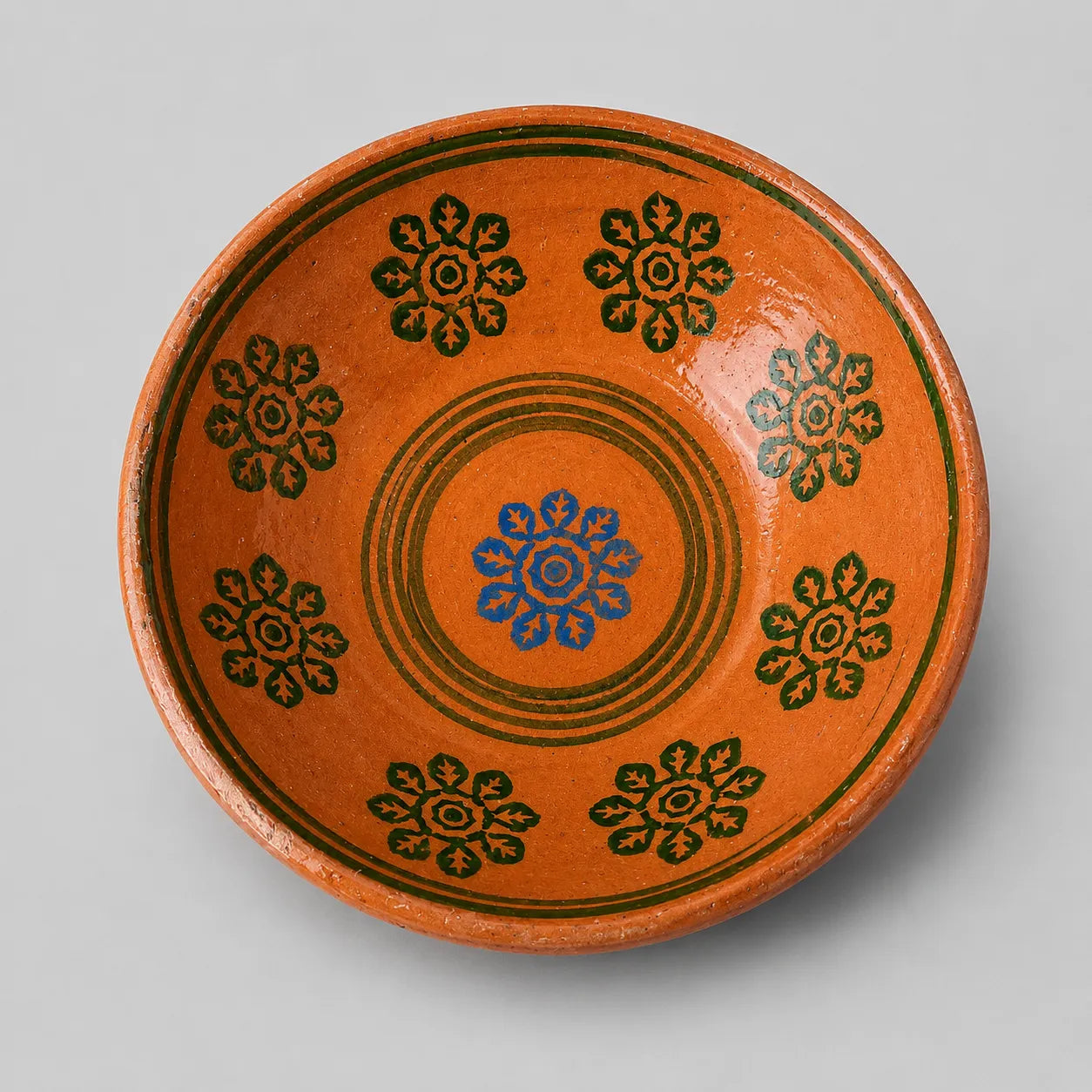 Traditional Hand-Painted Clay Serving Bowl