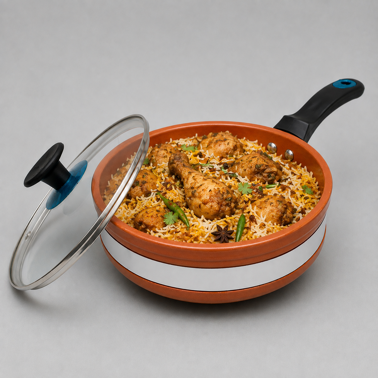 Glazed Clay Fry Pan with Glass Lid – 1KG | Handmade Mitti Fry Pan