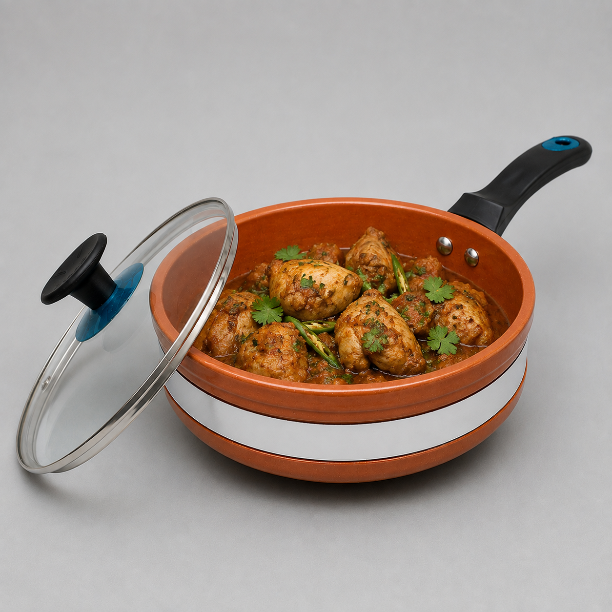 Glazed Clay Fry Pan with Glass Lid – 1KG | Handmade Mitti Fry Pan